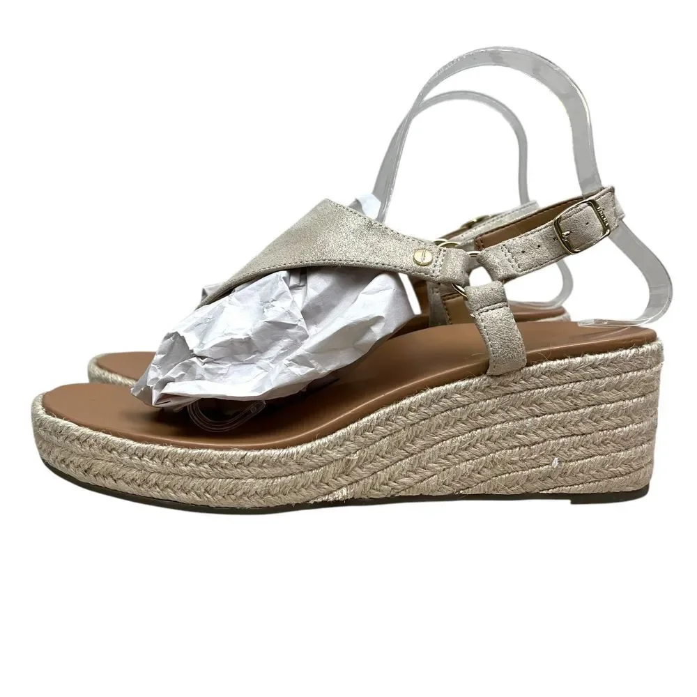 Vionic Women Kirra Espadrille Wedge Sandals‎ Thong Strap Cream Metallic Gold 9.5
